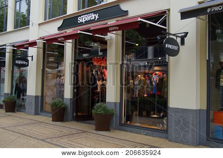 Lelystad, The Netherlands - September 30, 2017: Superdry fashion outlet store in Batavia Stad in the city of Lelystad.