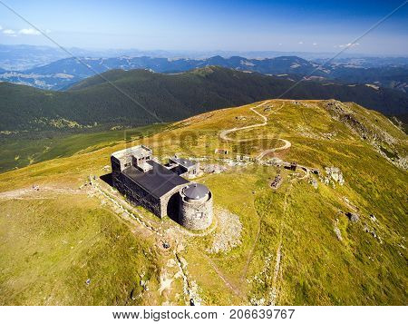 old abandoned observatory on mount Pip Ivan in Carpathian mountains, Ukraine