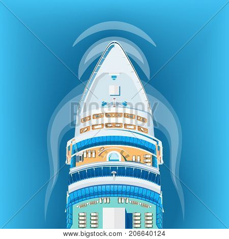 Ship top view vector illustration. Cruise liner to paradise