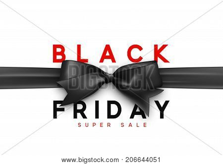 Black Friday sale, banner, poster advert. Card offert promotion design. Background black ribbon bow.