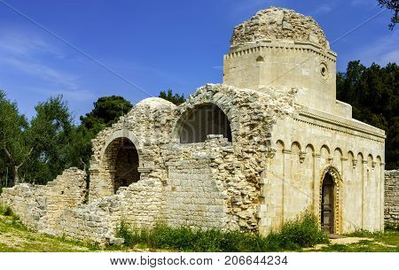 Balsignano in the town of Modugno Puglia - Italy Ruins of the church of S. Felice which happens to be one of the first examples of Apulian Romanesque with Byzantine and Arab art influences