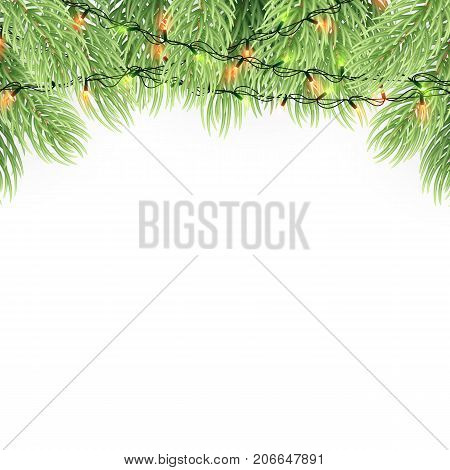Christmas ornament background design element. Glowing lights Garlands Christmas tree decorations. Christmas garland realistic Vector illustration.