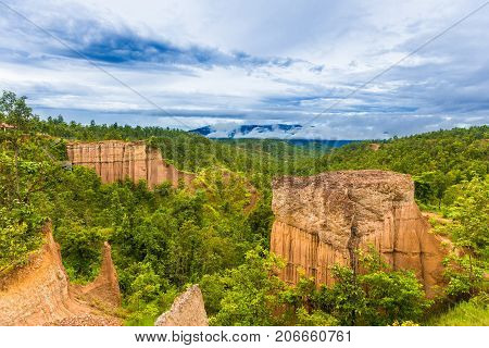 Pha Singh Leaw in Chiang Mai Thailand natural phenomenon cliff and pillars carved by the gradual caving of the earth's surface