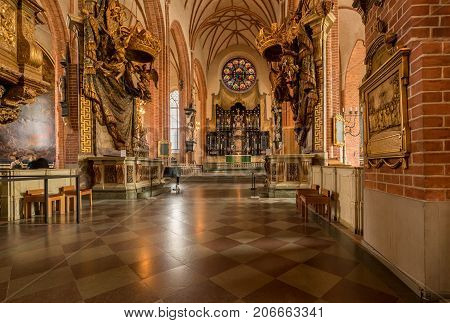 STOCKHOLM, SWEDEN - SEPTEMBER 9: Interior of Storkyrkan church on September 9, 2017 in Stockholm, Sweden. The church was built around 1279.