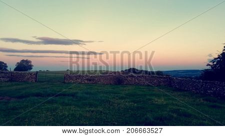 Beautiful sundown shown from a field located in the Yorkshire Dales (Leyburn).