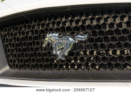 Prague, Czech Republic - September 29: Ford Mustang Car In Front Of Ford Motor Company Dealership Bu