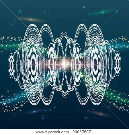 Futuristic interface hud design, infographic elements like scanning graph, warning arrow and bar regulator, fingerprint or dactylogram pass, molecule hologram.Tech and science, analysis theme