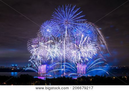 Salute at the finale of the festival Circle of Light in the Strogino floodplain
