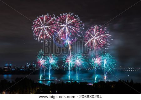 Salute at the finale of the festival Circle of Light in the Strogino floodplain