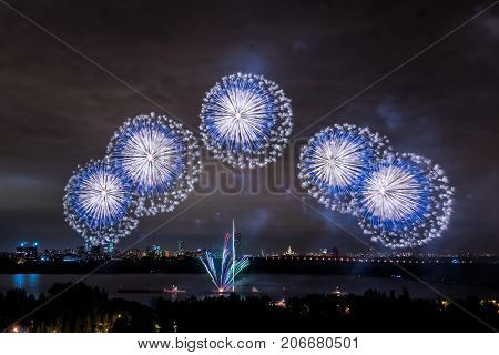 Salute at the finale of the festival Circle of Light in the Strogino floodplain
