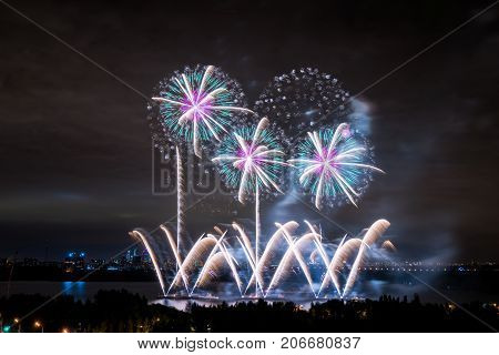 Salute at the finale of the festival Circle of Light in the Strogino floodplain