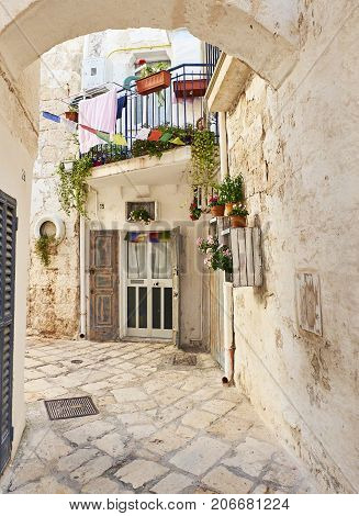 Street Of Polignano A Mare. Apulia.