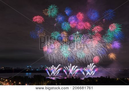 Salute at the finale of the festival Circle of Light in the Strogino floodplain