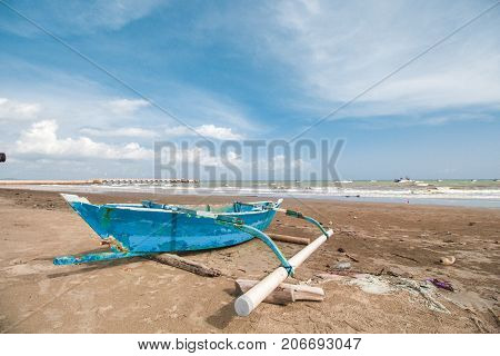 Beautiful Traditional Canoe at The Beach, Pagatan Indonesia