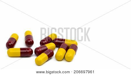 Colorful of antibiotic capsules pills isolated on white background with clipping path drug resistance concept