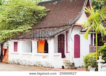 View Of A Residential Building In Louangphabang, Laos. Close-up.