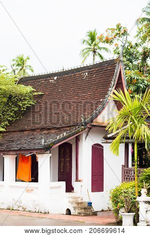 View Of A Residential Building In Louangphabang, Laos. Close-up. Vertical.