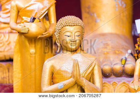 Statues Of Buddhist Gods, Louangphabang, Laos. Close-up.