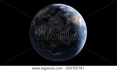 Separation of day and night over Atlantic Ocean in Africa day America shines with lights of cities isolated globe of the Earth 3d the rendering the elements of this image are furnished by NASA