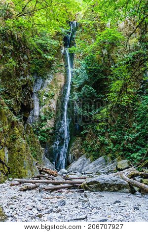 Summer Time Niagara Falls In Goldstream Provincial Park Vancouver Island British Columbia Canada.
