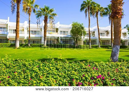 Sharm El Sheikh, Egypt - September 26, 2017: Buildings and Area Hotel Monter Carlo Sharm Resort and SPA at Sharm El Sheikh, Egypt on September 26, 2017