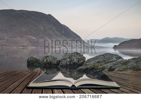 Stunning Winter Foggy Sunrise On Crummock Water In Lake District England Concept Coming Out Of Pages