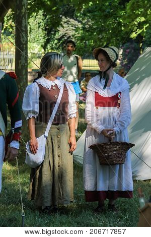 Villa Sorra Italy - July 17 2016: People on Napoleonica event. Costumed reconstruction of historical events. Castelfranco Emilia Modena