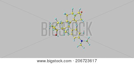 Mifepristone is a medication typically used with misoprostol to bring about an abortion. This combination is more than 95 per cent effective during the first 50 days of pregnancy. 3d illustration
