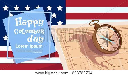 Happy Columbus Day America Discover Holiday Poster Greeting Card Flat Vector Illustration