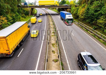 Autumn Background of UK Motorway Road Yellow concept.