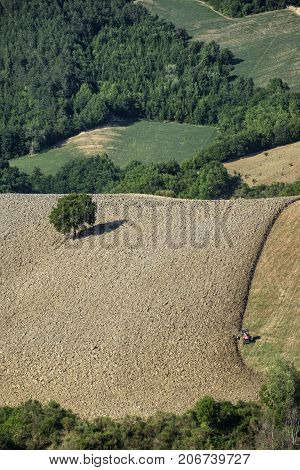 Summer landscape along the road from Lunano to Urbania (Montefeltro Pesaro Urbino Marches Italy)