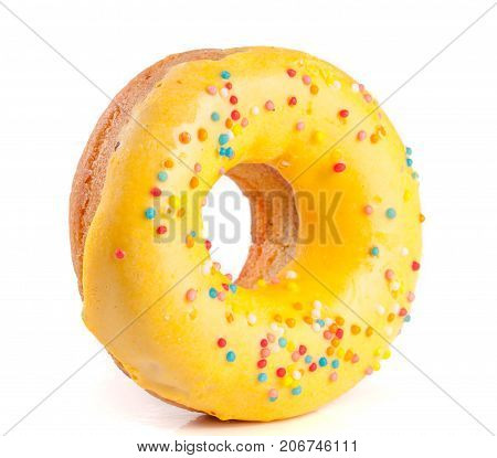 one glazed donut isolated on white background.