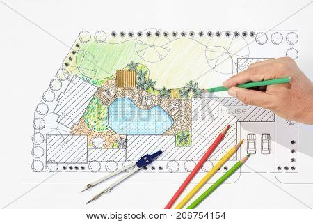 Landscape architect design backyard plan for villa