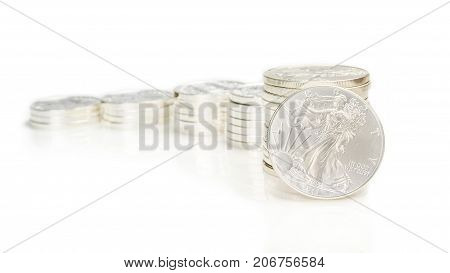 Growing Chart Made Of Silver Coins And An Ounce Silver Eagle