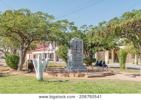 USAKOS NAMIBIA - JULY 3 2017: A World War I memorial in Usakos a small town in the Erongo Region of Namibia