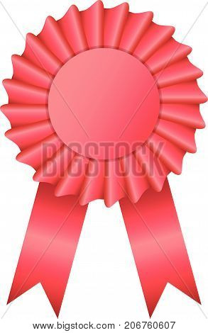 Blank red color rosette award ribbon on white background