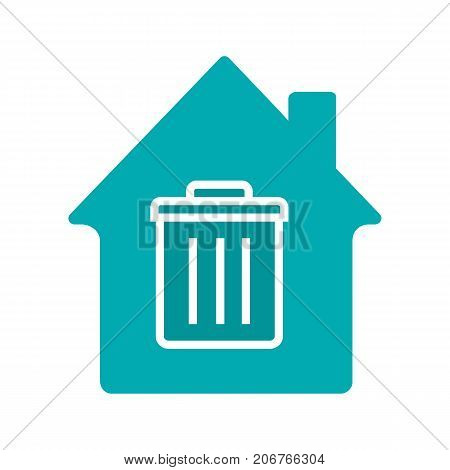 House with trashcan inside glyph color icon. Garbage removal service. Silhouette symbol on white background. Negative space. Vector illustration