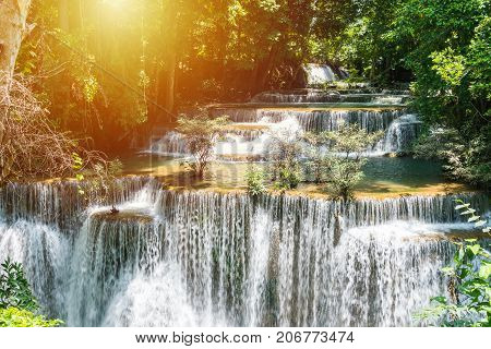 Huay mae kamin waterfall in khuean srinagarindra national park at kanchanaburi thailand
