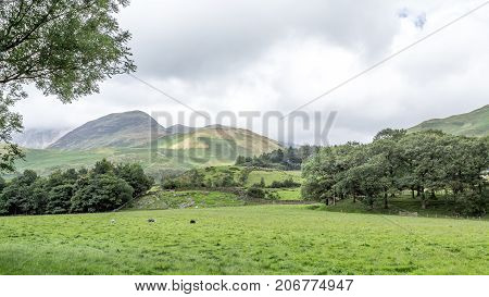 A landscape view of Buttermere one of the lakes in the Lake District Cumbria United Kingdom.