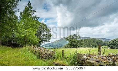 A landscape view of the area around Crummock Water one of the lakes in the Lake District Cumbria United Kingdom.