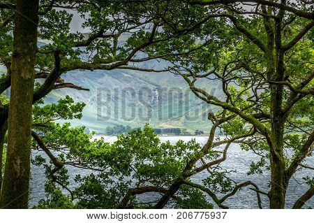 A landscape view of Buttermere one of the lakes in the Lake District Cumbria United Kingdom.