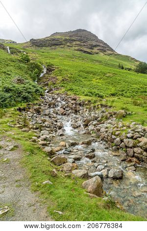 A landscape view of Buttermere one of the lakes in the Lake District Cumbria United Kingdom.