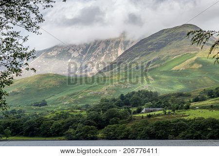 A landscape view of Buttermere one of the lakes in the Lake District Cumbria United Kingdom.