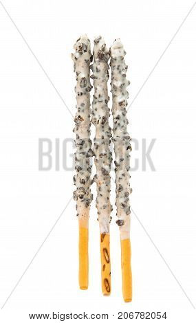 Pepero Chocolate stick sweet confectionery white background