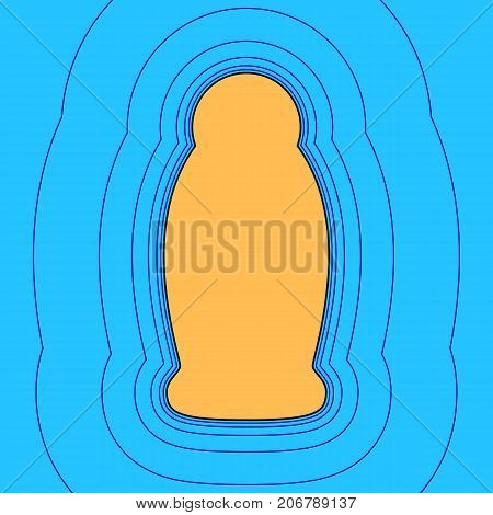 Gel, Foam Or Liquid Soap. Dispenser Pump Plastic Bottle silhouette. Vector. Sand color icon with black contour and equidistant blue contours like field at sky blue background. Like waves on map - island in ocean or sea.