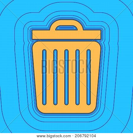 Trash sign illustration. Vector. Sand color icon with black contour and equidistant blue contours like field at sky blue background. Like waves on map - island in ocean or sea.