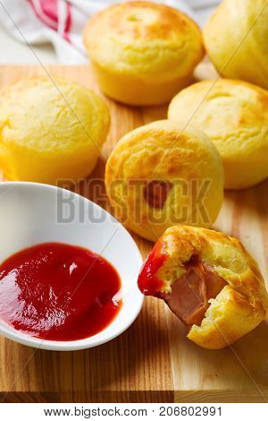 Mini corn dog. style rustic. selective focus