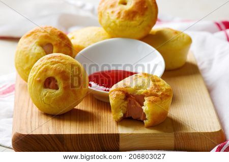 Mini corn dog. style rustic. selective focus