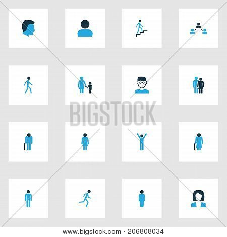 Person Colorful Icons Set. Collection Of Head, Oldster, Stairs And Other Elements