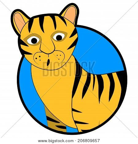 Striped wild tiger sticker icon cartoon. Vector cute chatacter tiger illustration